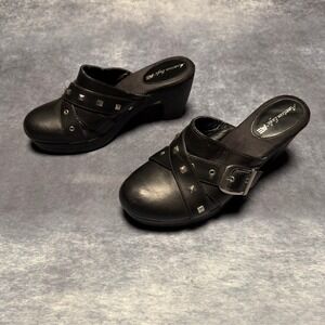 Y2K American Eagle Womens Black Studded Buckle Platform Clog Mules Size 7 Heel